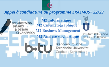 Annonces ERASMUS+ 2022/2023 Pour Master2